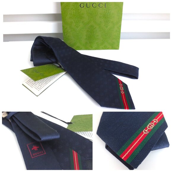 NWT GUCCI MEN'S SILK LOGO EMBROIDERY PSAG NAVY BLUE
